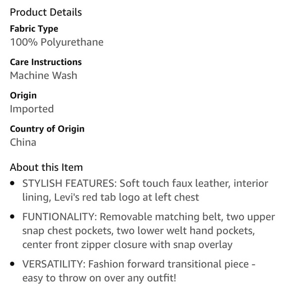 New Without Tags Levi’s Camel Leather Shacket - Picture 6 of 6